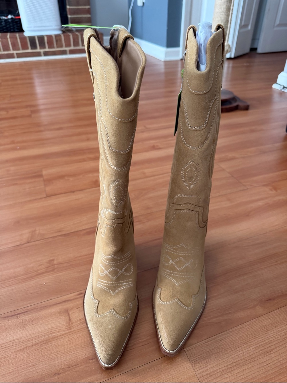Sam Edelman Tan Suede Pointed-Toe Western Knee-High Boots